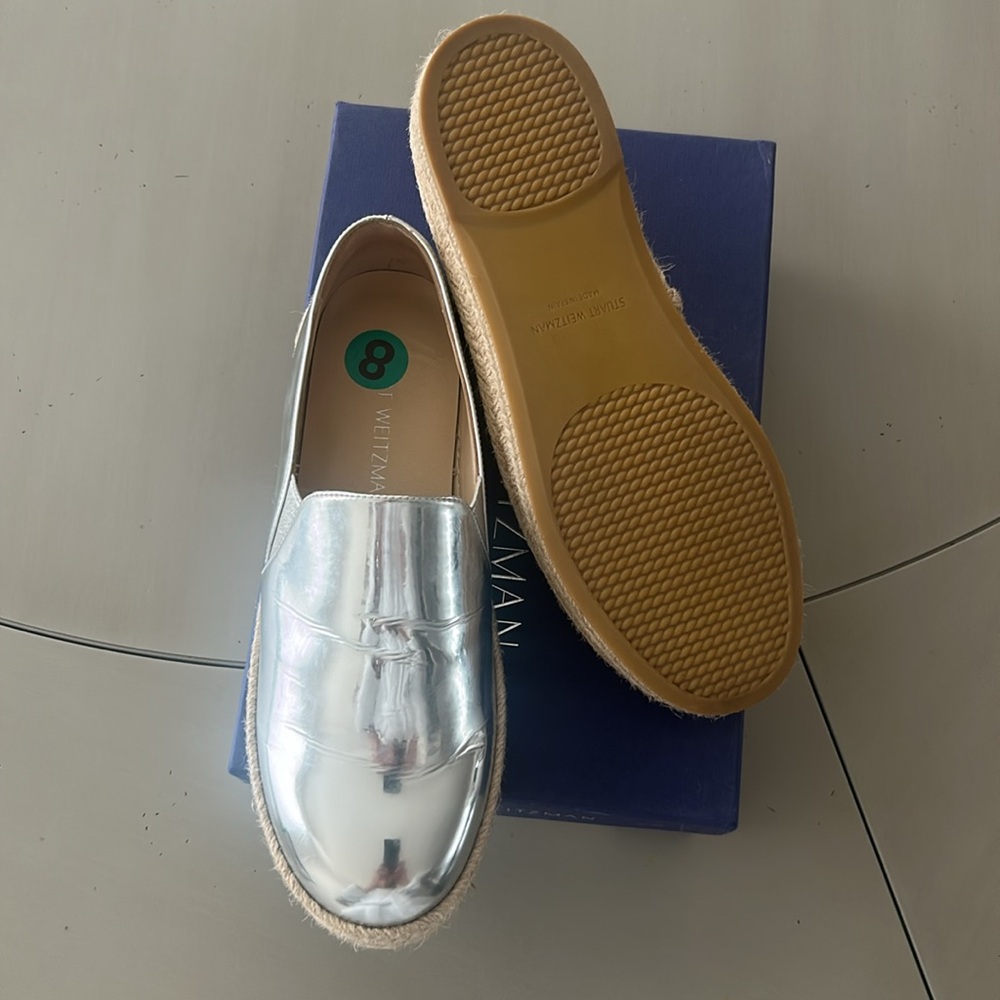 Stuart Weitzman Silver Espadrille Slip-Ons - Picture 7 of 10